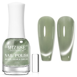 MIZHSE Quick Dry Cat Eye Nail Polish, Green Magnetic Nail Polish with Magnet, Air Drying Fast 15ml Cateye Nail Lacquer for Women Girls Non-Gel Nail Art Manicure DIY Home