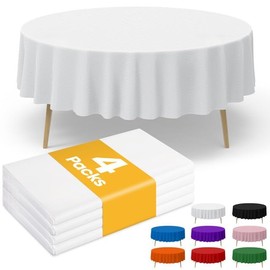 Niuara White Plastic Table Cloth Round Table 4 Pack, 84'' White Tablecloth for Round Tables, Table Cloth for Disposable Use, Table Cover for Holiday Party, Gathering
