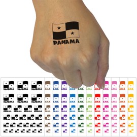 Panama with Waving Flag Cute Temporary Tattoo Water Resistant Fake Body Art Set Collection - White (One Sheet)