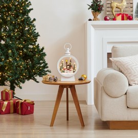 Danya B. Tabletop White Christmas Holiday Winter Snowman Scene Diorama Lighted Lantern Decoration - Oval