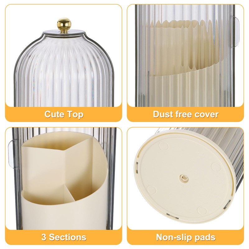 sourcing map Makeup Brush Holder with Black Clear Lid, 360