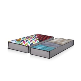 K-One Set of 2 UnderBed Foldable Storage Bags Large Capacity Clothes Blankets Duvet Bedding Storage Organizer Bags With Zip 106 x 45.5 x 15cm Clear Window With Carry Handles (GREY)