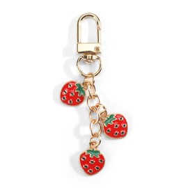 Strawberry Keyring, Cute Key Fob, Bags Pendant for Girls, Bag Charms for Strawberry Bag, Keychain Aesthetic Bags, Charms for Purse, silver, S