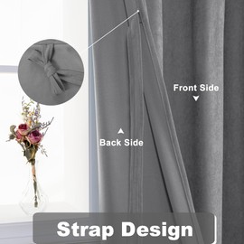 Hiasan Grey Velvet Curtains 96 Inches Length - Grommet Thermal Insulated Light Blocking Room Darkening Luxury Curtain Drapes with Tiebacks for Living Room Bedroom, 2 Panels, 52 Inches Width Per Panel