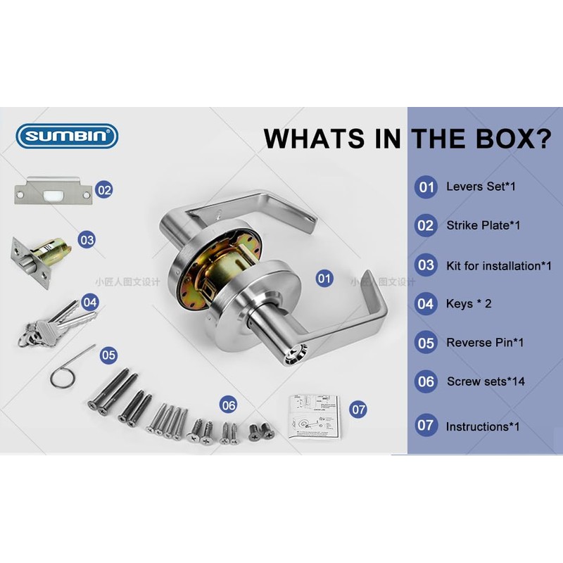 SUMBIN Grade 2 Commercial Heavy Duty Passage Door Lever Lockset,