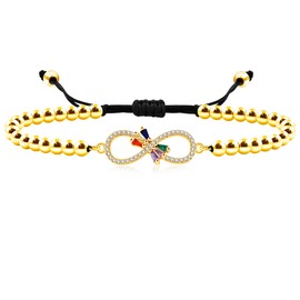 Tobestu Gold Plated 4mm Brass Ball Cubic Zirconia Bow Pendant Beaded Bracelet Adjustable Bracelets Trendy Jewelry for Women Girls YA4729