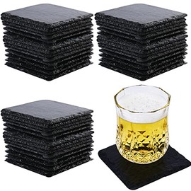 60packs Bulk Slate Coasters, Anti-Slip Drink Coasters, Engraving Available, Bulk Square Coasters for Drinks, Black Stone 4 x 4 Inch Square