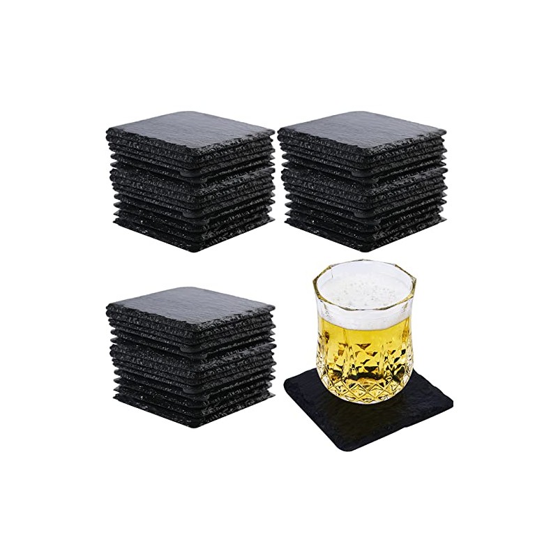 60packs Bulk Slate Coasters, Anti-Slip Drink Coasters, Engraving Available, Bulk