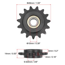 uxcell #35 Chain Idler Sprocket, 10mm Bore 3/8" Pitch 15 Tooth Sprocket Tensioner, C45 Carbon Steel 35 Roller Chain Sprocket with Bearing for ISO 06C Chain, 2Pcs