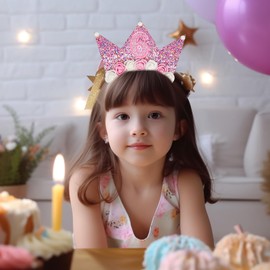 QIUJALE - Diadema para niñas de 6 años, diseño de flores con purpurina, para decoración de fiesta de princesa, para niñas de 6 años