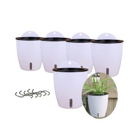Juego de 5 macetas con nivel de agua visible y sistema de riego automático con maceta interior, macetas colgantes, soporte de plantas para pared, macetas pequeñas para interior y exterior con 5