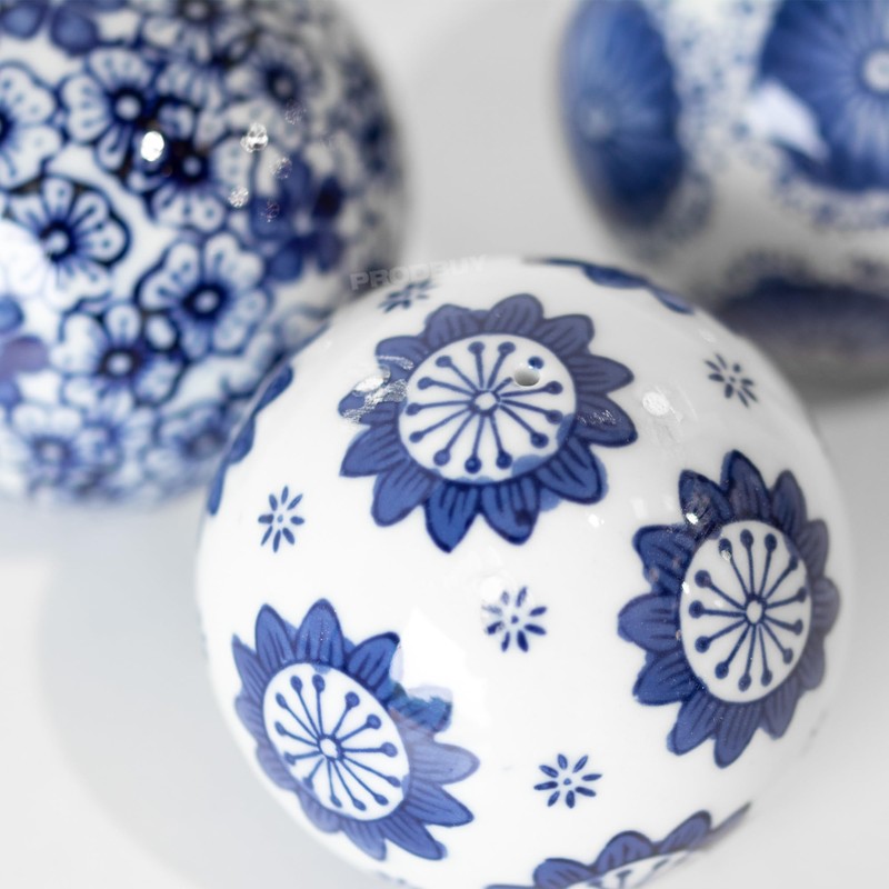 Prodbuy Set of 3 Small Deco Balls Blue & White