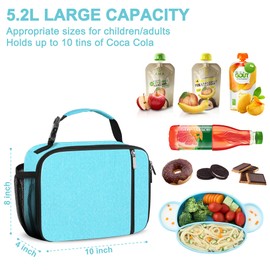 esouler Lunch Box Kids Insulated Lunch Bag for Boys & Girls Durable Children Lunchbox for School with Water Bottle Holder-Light Blue