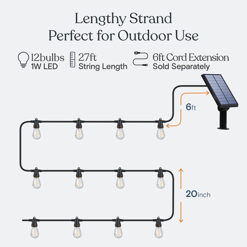 Brightech Ambience Pro Solar Powered Outdoor String Lights, 27ft Remote