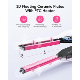 Wavytalk Small Flat Iron for Short Hair/Pixie Cut/Bangs/Edges, 3/10" Pencil Flat Iron, Mini Hair Straightener with Anti-Pinch Design, Dual Voltage, Hot Pink