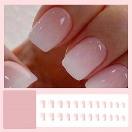 YoYoee Press on Nails Short-Square Fake Nails Gradient False Nails Nude Tips for Women and Girls 24Pcs