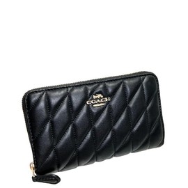 Coach CZ339 IMBLK Women's Folding Wallet Quilted Medium ID Zip Around Wallet Black, Black