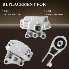 Engine Motor Mount & Trans Mount Replacement for F-iat 500X 2.4L L4 2016 2017 2018; Jeep Renegade 2.4L L4 2015 2016 2017 2018 2019 2020, Engine Mount Set of 3 Replaces OE# 68363755AA 68278029AA