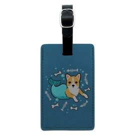 Merdog Mermaid Dog Rectangle Leather Luggage Card Suitcase Carry-On ID Tag