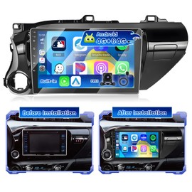 [4+64G] Hikity Android 15 Car Stereo for Toyota Hilux 2015-2020 with Wireless Carplay Android Auto, 10'' IPS Touch Screen Radio Bluetooth Mirror Link GPS WiFi SWC AI DSP/FM/RDS/32EQ Backup Cam+Mic