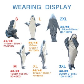 Shark Blanket, Flannel Sleeping Bag, Shark Blanket, Shark, Wearable Blanket, Pajamas, Sleeping Bag for Adults, Kids, Cute Fluffy, Stylish, Warm, Cold Protection, Nap Blanket, Cooling Protection, Shark Sleeping Bag, Flannel Sleeping Bag, Women's, Men's, C