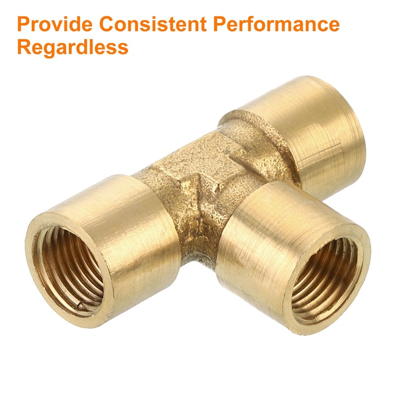sourcing map Brass Tee Pipe Fitting, 1/8" x 1/8" x