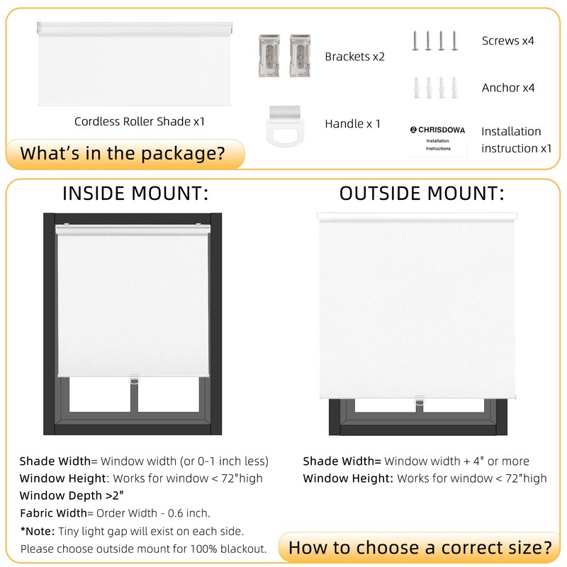 ChrisDowa Cordless Blackout Roller Shades for Windows, Thermal Insulated UV