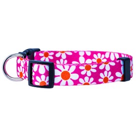 Native Pup Flower Dog Collar, Adjustable Small Medium Large, Cute Girl Female Summer Spring Pretty Designer Puppy Essentials Accessories, Pink Floral Blue Daisy Rose (Small, Pink Daisy)