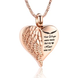 Love Heart Urn Necklace for Ashes Keepsake Memorial Cremation Jewellery Stainless Steel Angel Wings Heart Urn Locket Ash Holder Memorial Urn Jewellery for Human/Pet Ashes, Stainless Steel, No Gemstone