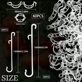 SANOU Tomato Hooks Pack of 100 Tomato Hooks with 60 Tomato Clips - Tomato Hooks Tomato Support Hooks Plants for Hanging Tomatoes and Cucumbers
