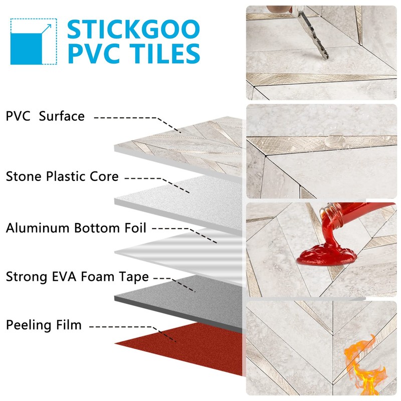 STICKGOO 10-Sheet Herringbone Tile Peel and Stick Backsplash, Beige Mixed