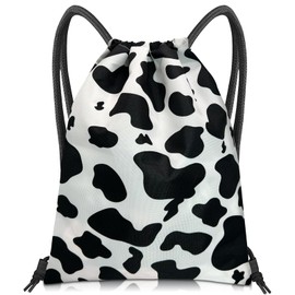 BHAHB Drawstring Backpack Draw String Bag Sports Gym Bags Waterproof Cute Aesthetic Sackpack for Unisex Women Sports Beach Travel(13"×17")-Black Cow