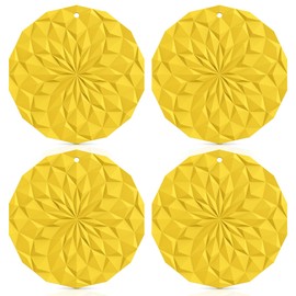 ME.FAN Silicone Trivet Mats - 4 Pack Pot Holders - 7.4'' Thickened Hot Pads for Hot pots, Pans and Dishes, Heat Resistant Silicone Trivet for Table and Counter Top Yellow