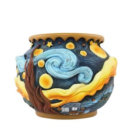 BJVF Starry Night Flower Pot – Fancy Theme Planter for Indoor & Outdoor Plants, Hand-Painted Plant Pot with Drainage Hole, Pretty Pot for Artificial or Real Plants, 6.8" Wide