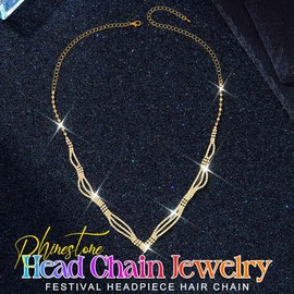 Kilshye Rhinestone Head Chain Jewelry Gold Prom Headpiece Hair Chains Festival Headband for Women (Gold)