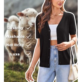 Arach&Cloz Women's Lightweight V-Neck Cardigan Elegant Short Sleeve Buttons Bolero Jacket Casual Top for Dress, black, XL