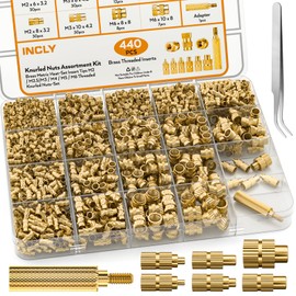 INCLY 440PCS Threaded Inserts Set with Soldering Tip & Adapter, M2 M2.5 M3 M4 M5 M6 Female Thread Metric Knurled Nuts Assortment Kit，Brass Hardware Nuts for Plastic and 3D Printing Component