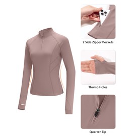 LUYAA Womens Tops Long Sleeve Workout Gym Clothes 2025 Fall Fashion Fitness Clothing 1/4 Zip Pullover Women Brown Grey S
