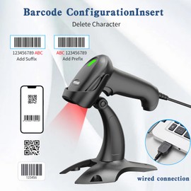 Barcode Scanner with Stand USB Wired Inventory 2D 1D QR Code Scanner with Automatic Hands-Free Scanning Barcode Reader Scanner for Computer POS MAC