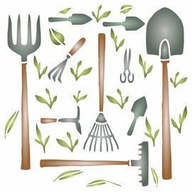 Garden Tools Stencil, 10 x 10 Inch (L) - Hoe Rake Trowel Spade Fork Garden Tool Stencils for Painting Template