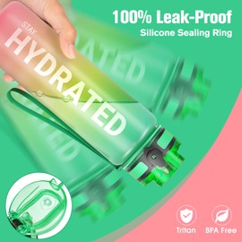 Sahara Sailor Water Bottles, 32oz Motivational Sports Water Bottle with Time Marker - Times to Drink - Tritan, BPA Free, Wide Mouth Leakproof, Fast Flow Technology with Clean Brush (1 Pack)