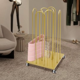CNCEST Hanger Organizer Stacker, Hanger Organizer Storage Rack with Wheels, 4 in 1 Hanger Rack for Laundry Room, Retail Store (Gold)