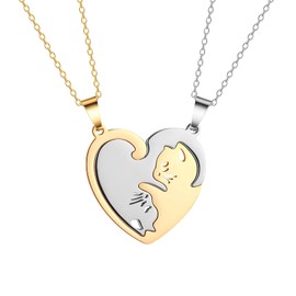 Pack of 2 Puzzle Cat Necklace, Pendant Necklace Cat, BFF Chains for 2 Friendship Chains, Women's Chain Pendant for Couples, Couples Chain, Suitable for Valentine's Day, Lovers (Golden)