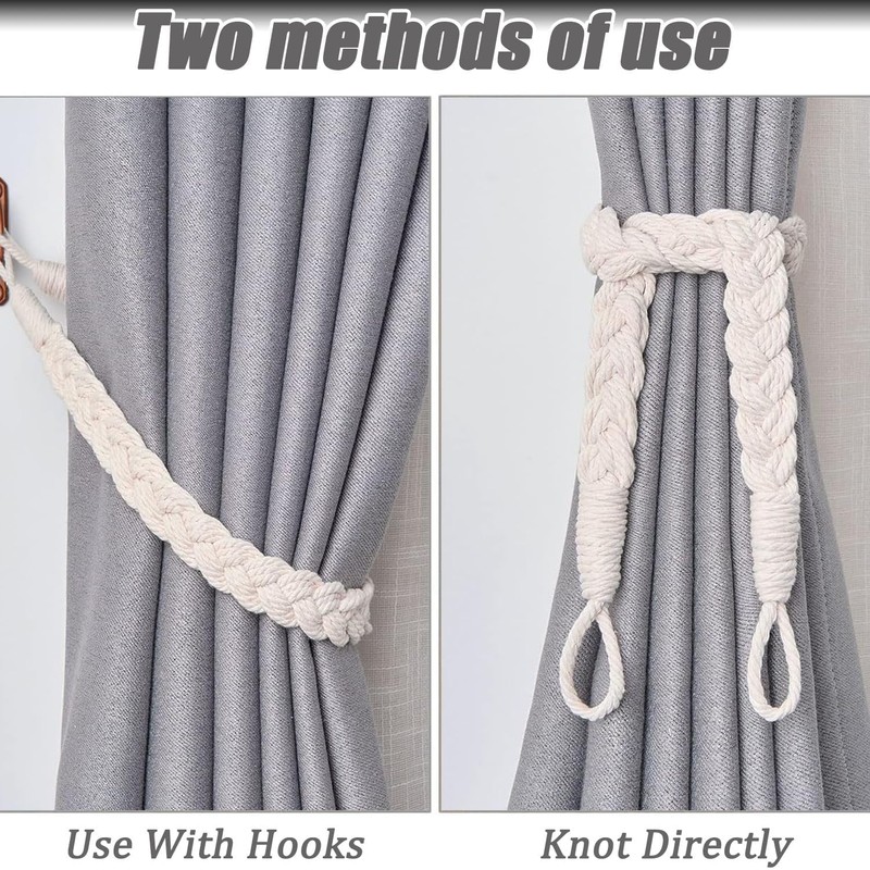 2 Pcs Natural Cotton Rope Curtain Tiebacks Handmade Braided Curtain