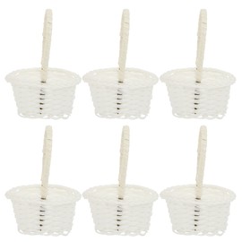 Happyyami 6 x Wicker Rattan Flower Basket with Handle Handmade Picnic Basket for Home Restaurant Flower Decoration White