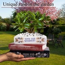 NOVEMBER SPRING Book Flower Vase, Book Planter, Book Planters for Indoor Plants, Candy Bowl, Book Shaped Vase for Cute Bookshelf Decor, Home Decor, Unique Jane Austen Gifts for Book Lovers