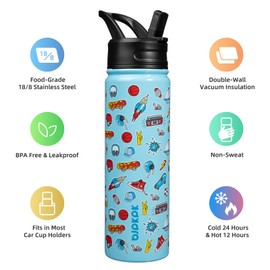 BJPKPK Insulated Water Bottle with Straw Lid, 22 oz Stainless Steel Metal Water Bottles, Reusable Leak Proof BPA Free Water Bottles, Cups, Thermos, Playground