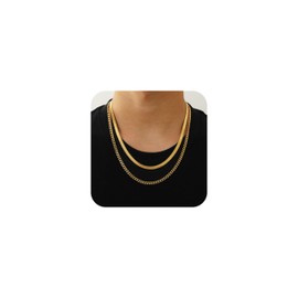Lydow Layered Gold Chain Necklaces for Men, 2PC Double Cuban Curb Link Herringbone Chains Set Gold Plated Mens Necklace Jewelry Gifts Male Him Oro Collar Cadena Hombres 18/20 Inches