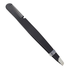 Multi Purpose Eyebrow Tweezers Stainless Steel Ergonomic Precise Slant Tip Eyebrow Tweezers with Comb (Black)