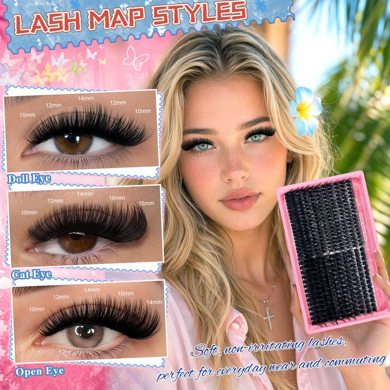 Lash Clusters Kit 80D+150D Thick Volume Eyelash Clusters Kit 8‑18mm